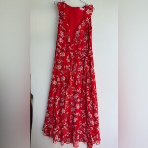 Calvin Klein Red Floral Maxi Dress| chiffon ruffles